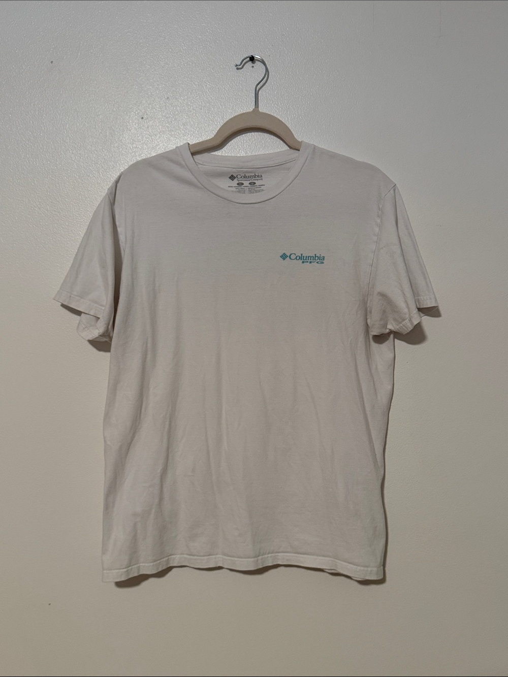 Columbia Short-Sleeve Logo Tee in Off-White with Teal Accent